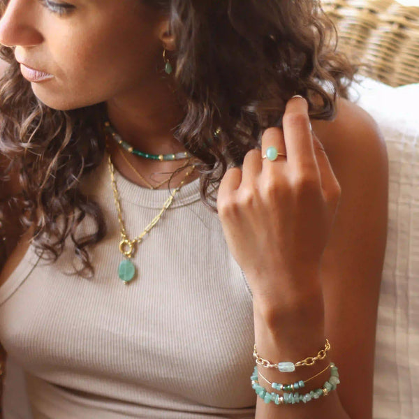 Bague créateur Aventurine plaqué or lithothérapie