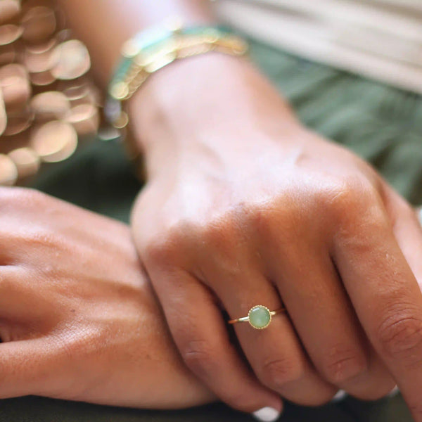 Bague créatrice Aventurine plaqué or lithothérapie