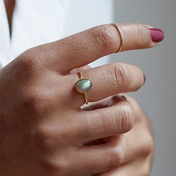 Bague créateur Labradorite plaqué or lithothérapie