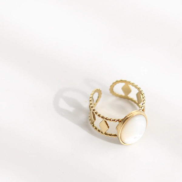 Bague créateur Nacre acier inoxydable dessus