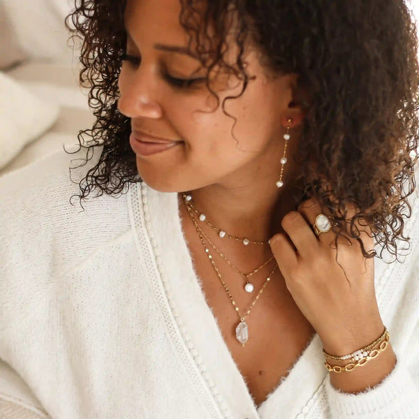 Bague créateur Nacre acier inoxydable lithothérapie
