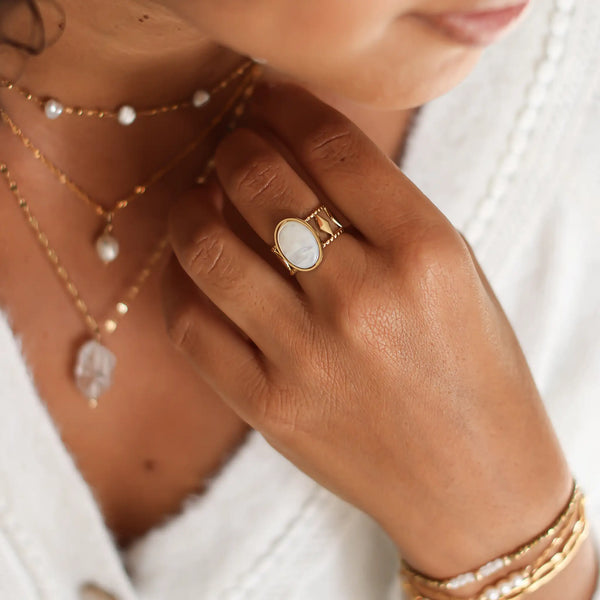 Bague créateur Nacre acier inoxydable ensemble