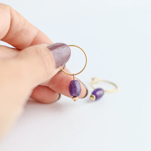 boucles d'oreilles anneau améthyste acier