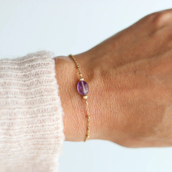 bracelet créateur fin améthyste acier porté