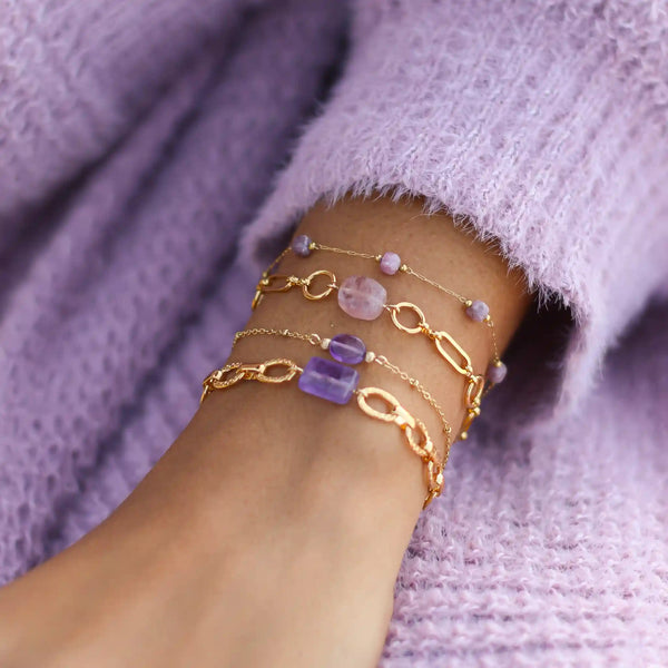 bracelet créateur fin améthyste acier lithothérapie
