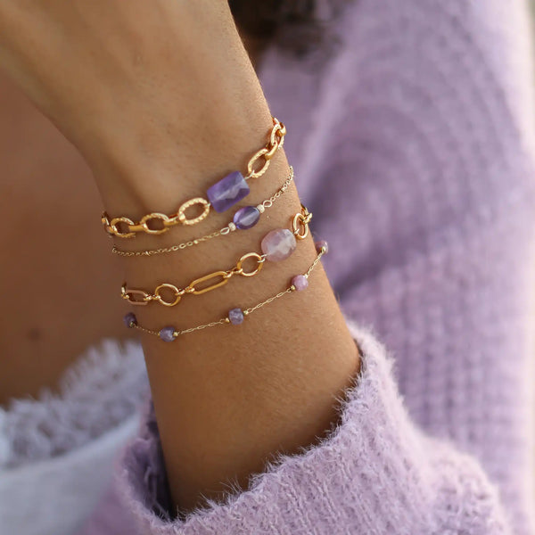 bracelet créateur fin améthyste acier ensemble