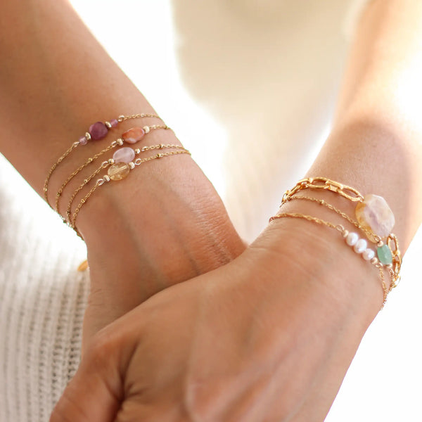 bracelet créateur fin citrine acier ensemble