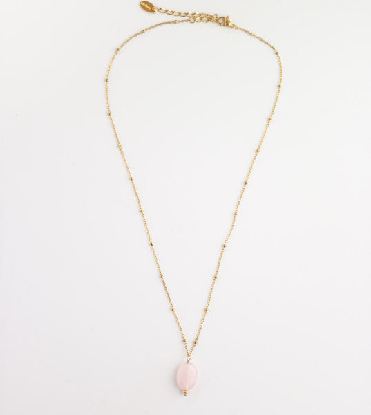 collier fin acier quartz rose longueur