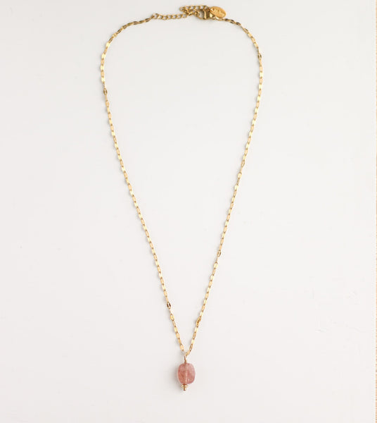 collier acier scintillant quartz fraise longueur