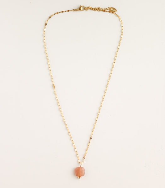 collier acier pierre de lune orangée longueur