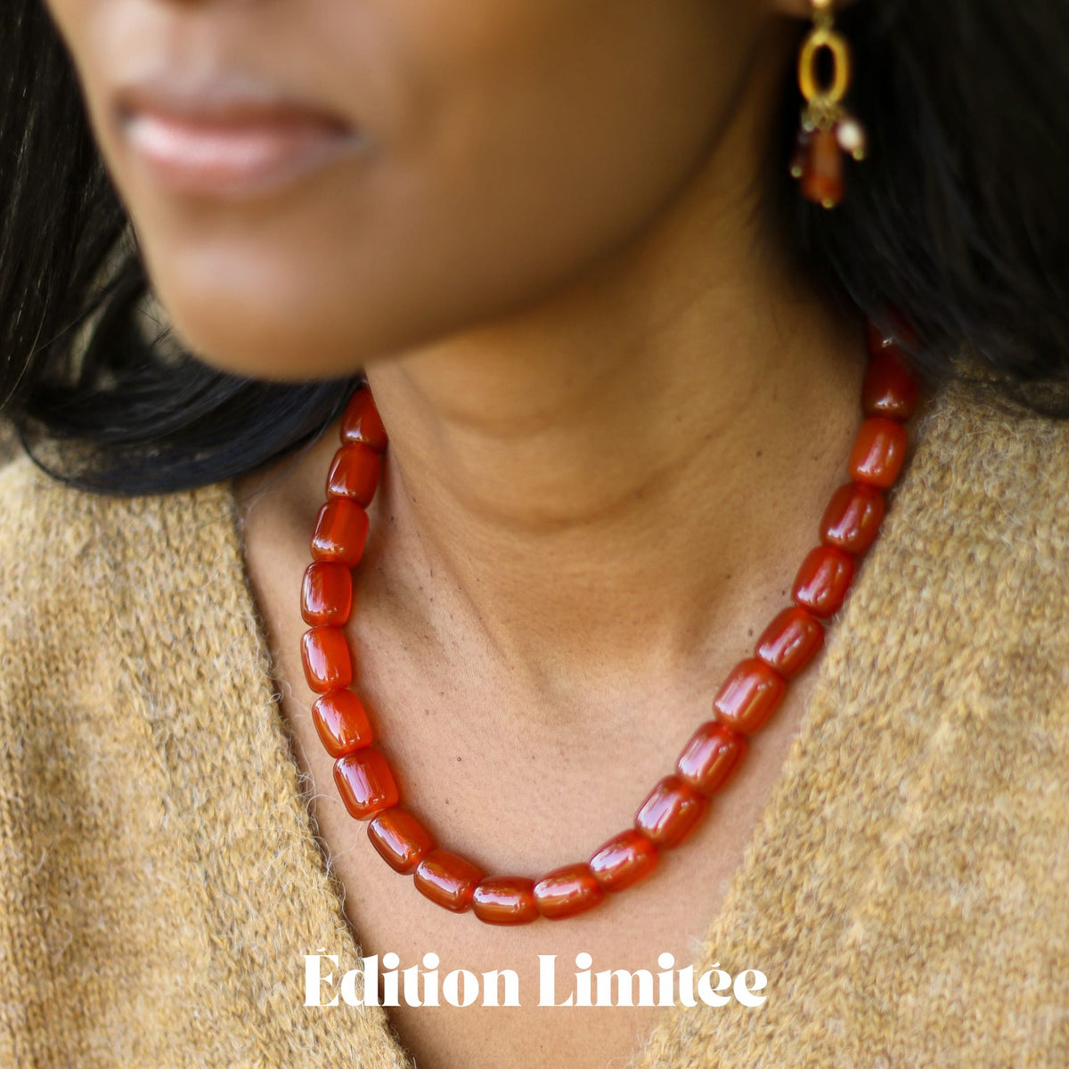 Collier Cornaline rouge chunky