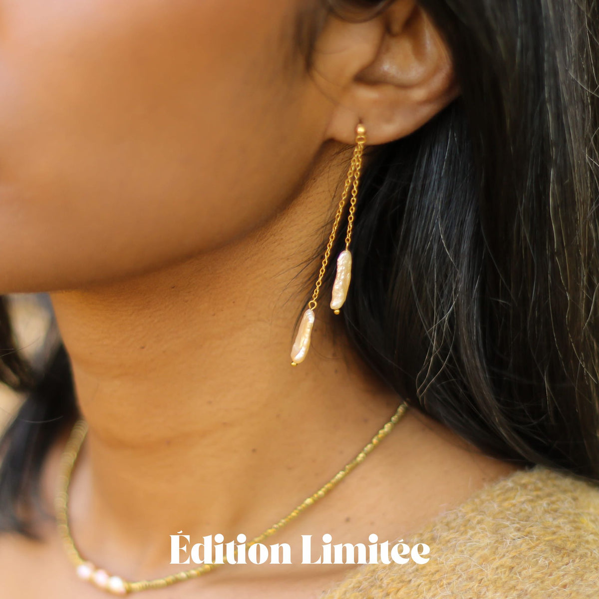 Boucles d'oreilles Perles orangées longues chaîne