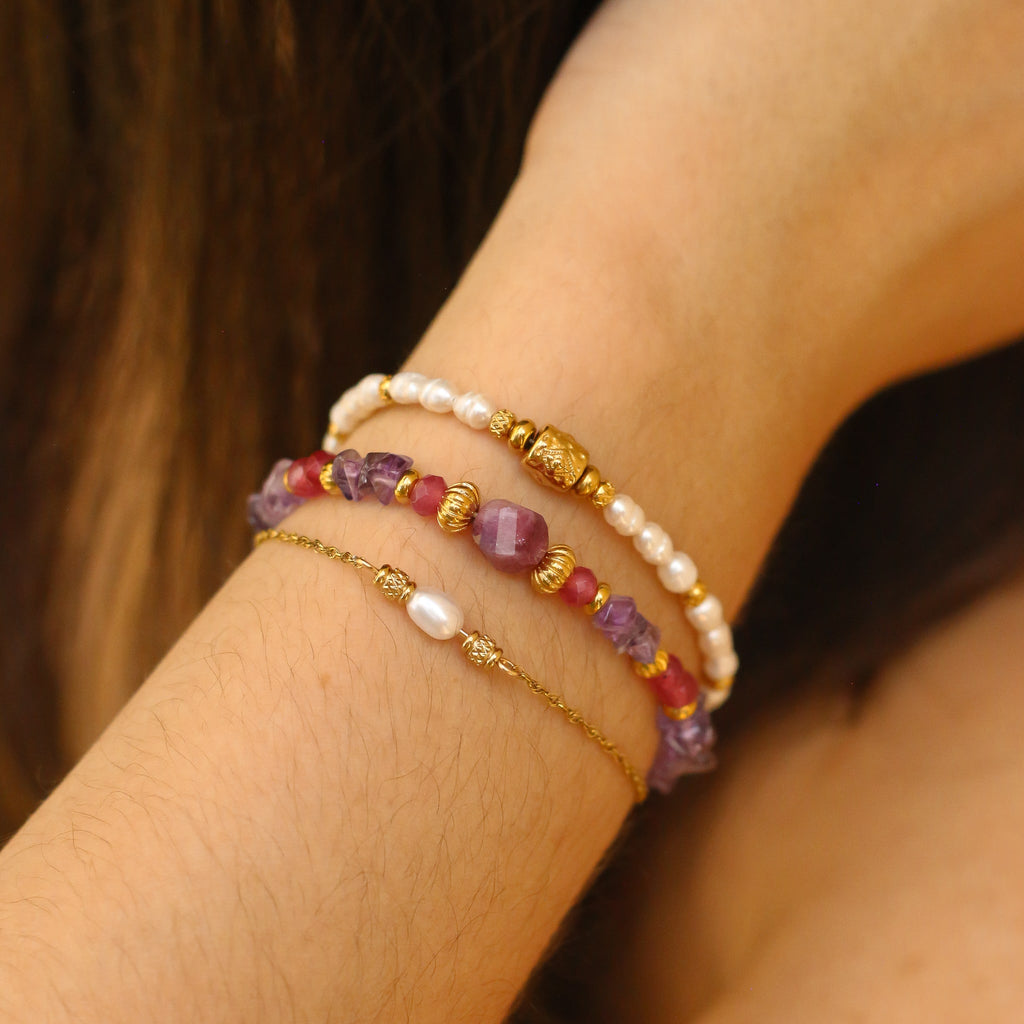 bracelet améthyste rubis violet pierre acier