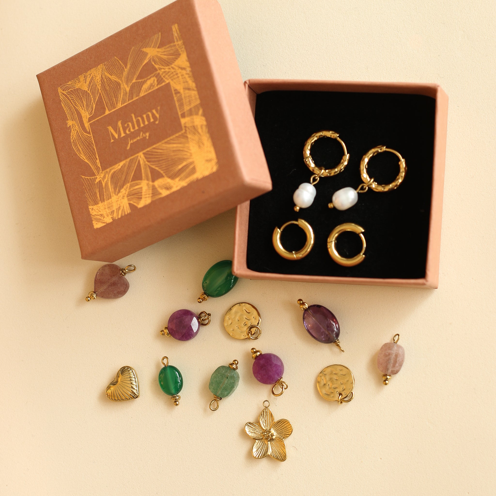 Coffret Boucles d'oreilles 3en1 interchangeables (Choisir 1 type d'anneaux et 3 pampilles)