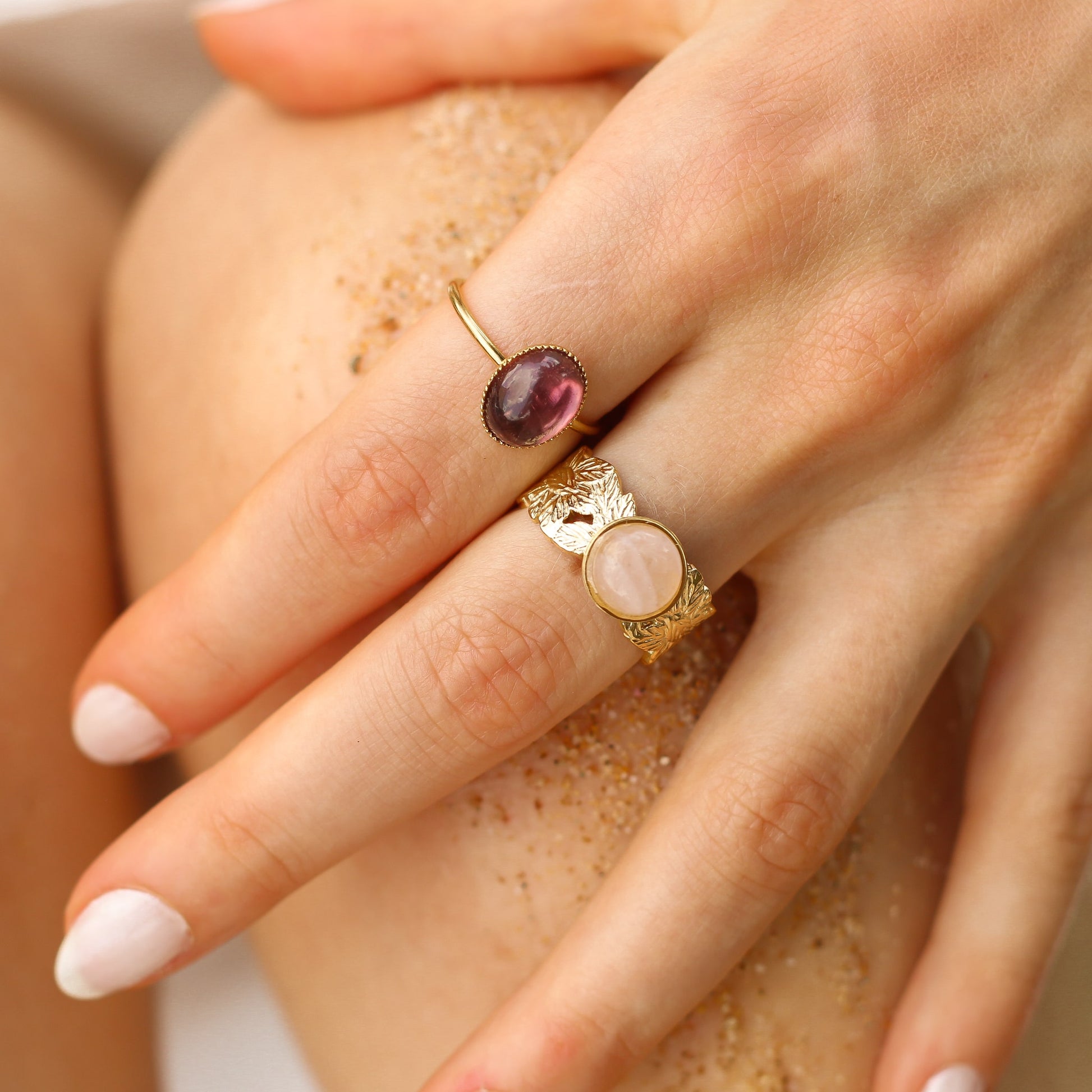 Bague feuille Quartz rose - Mahny Jewelry