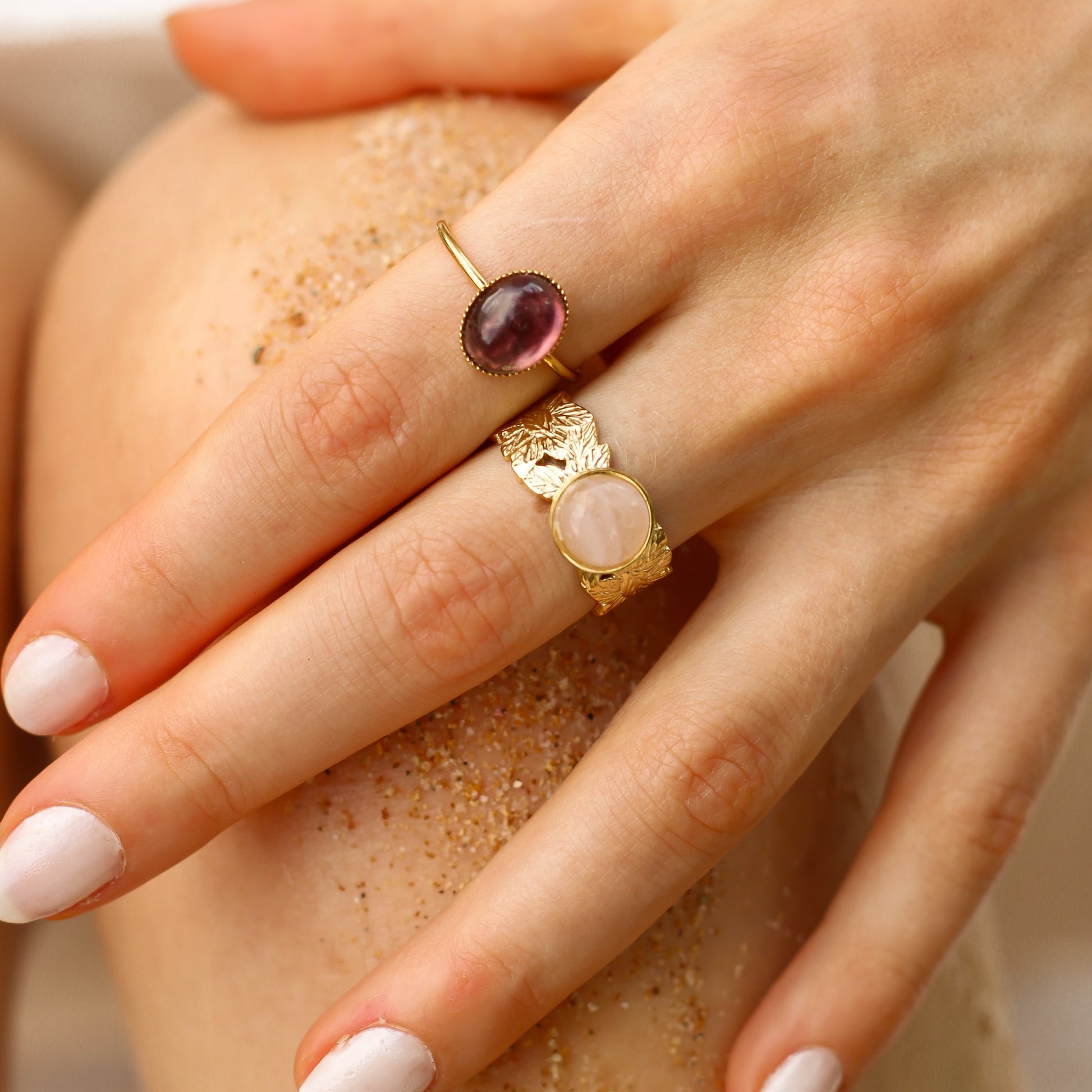 Bague feuille Quartz rose - Mahny Jewelry