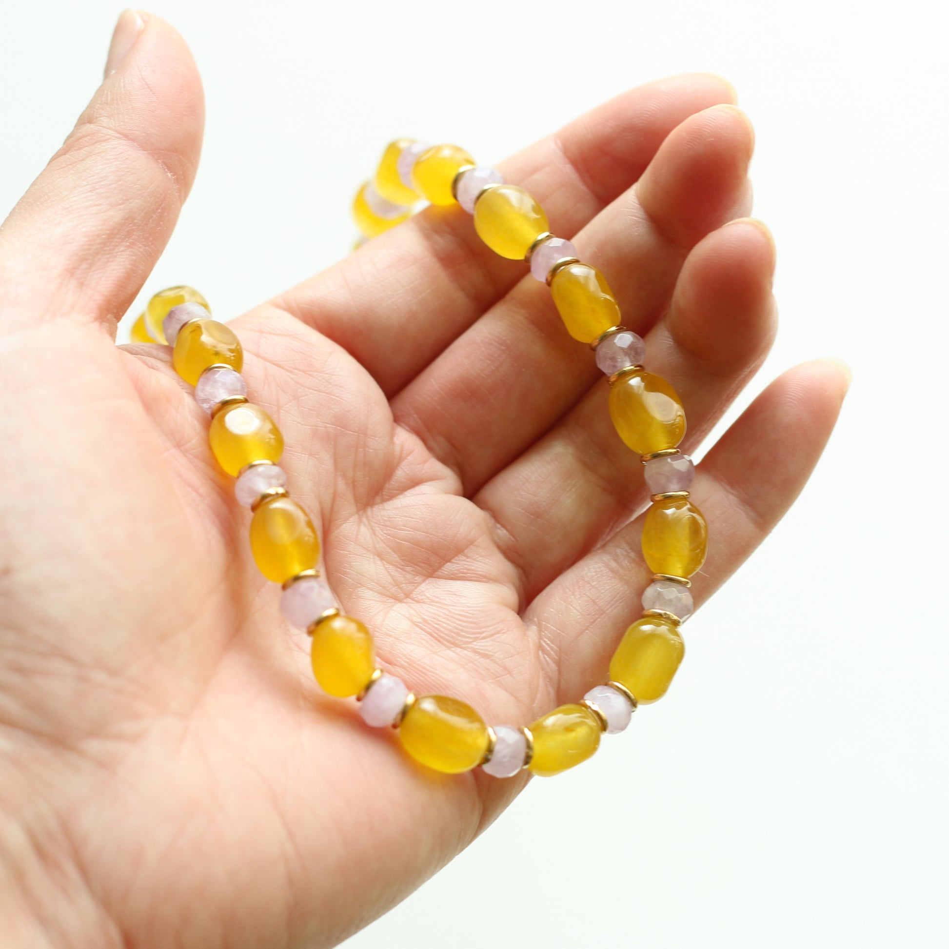 Collier Aragonite jaune et Améthyste lavande