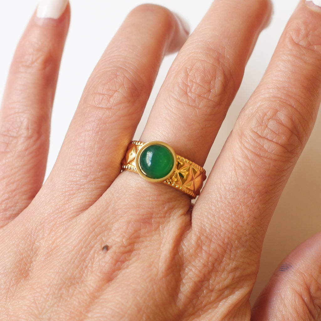 bague agate verte diamant pierre naturelle