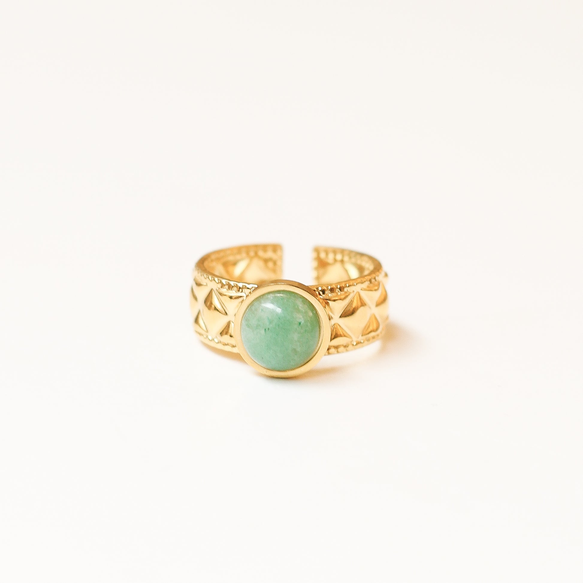 bague aventurine diamant acier inoxydable doré