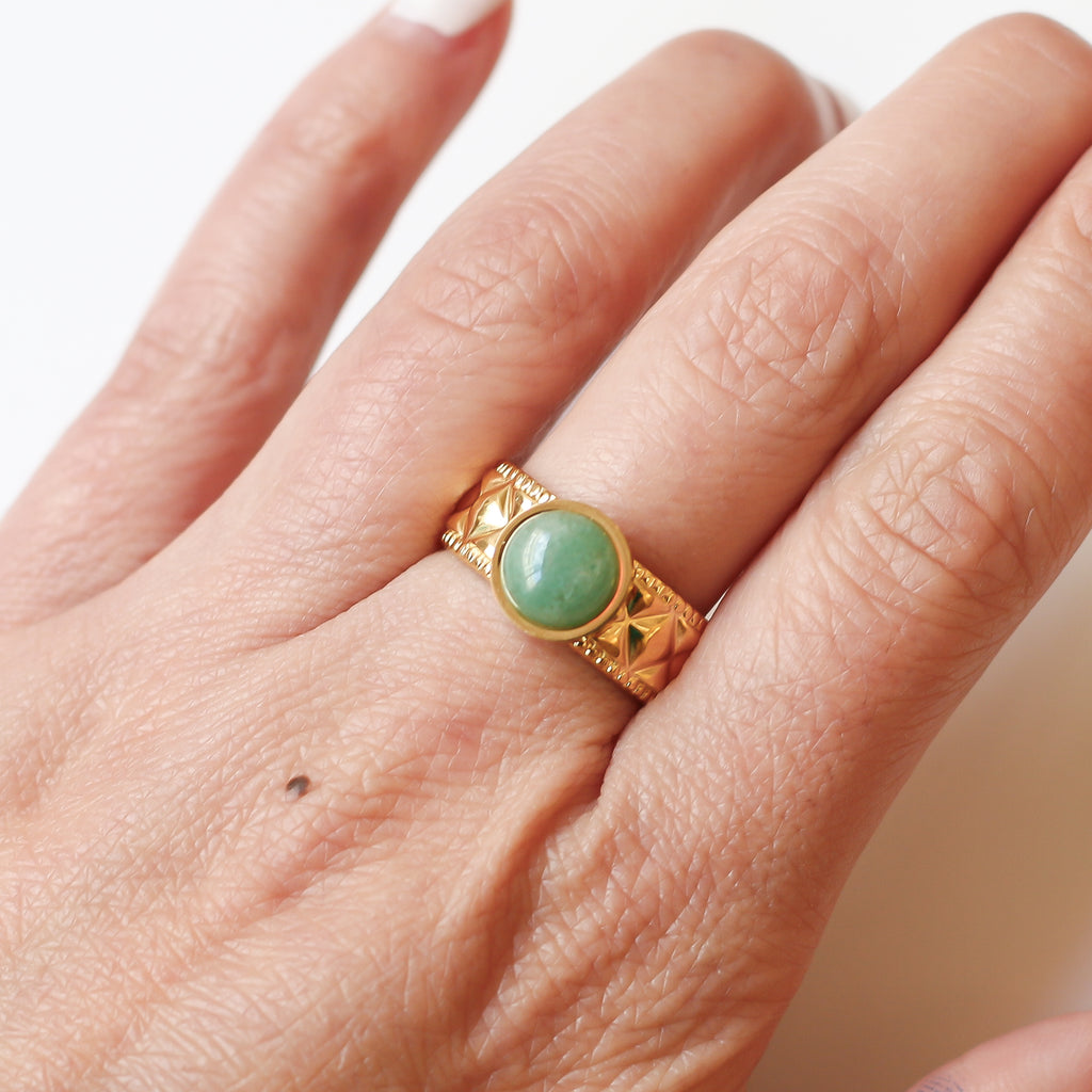 bague aventurine diamant acier pierre verte