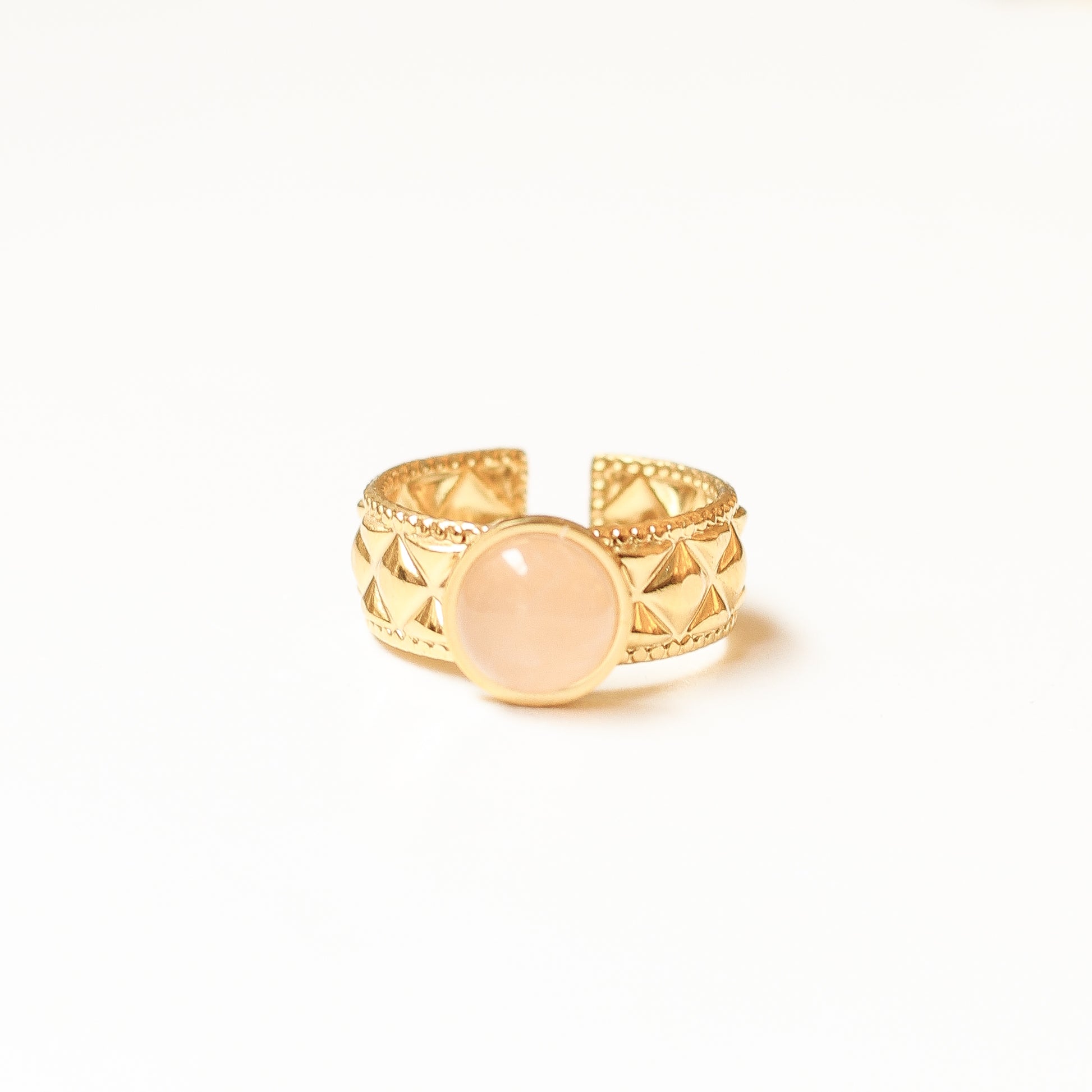 bague diamant quartz rose réglable doré