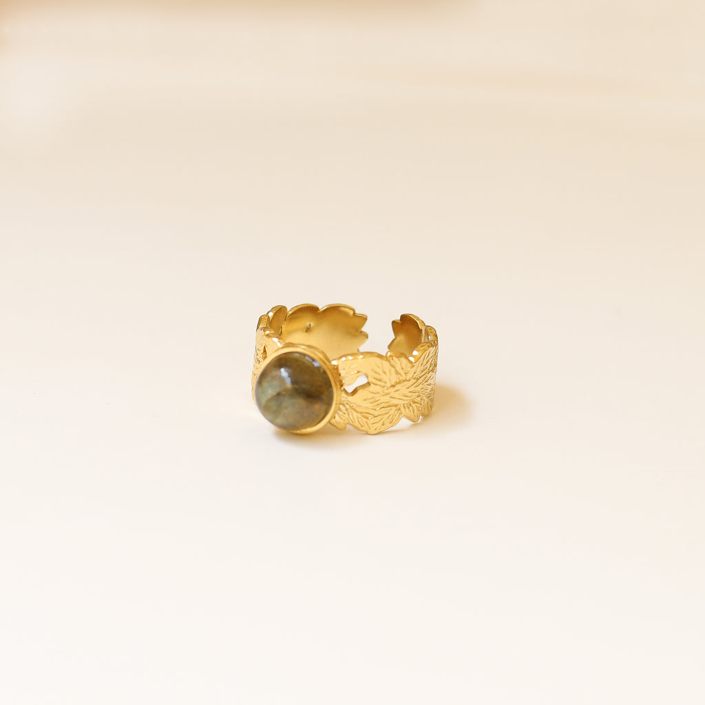 bague labradorite feuille acier femme accessoire
