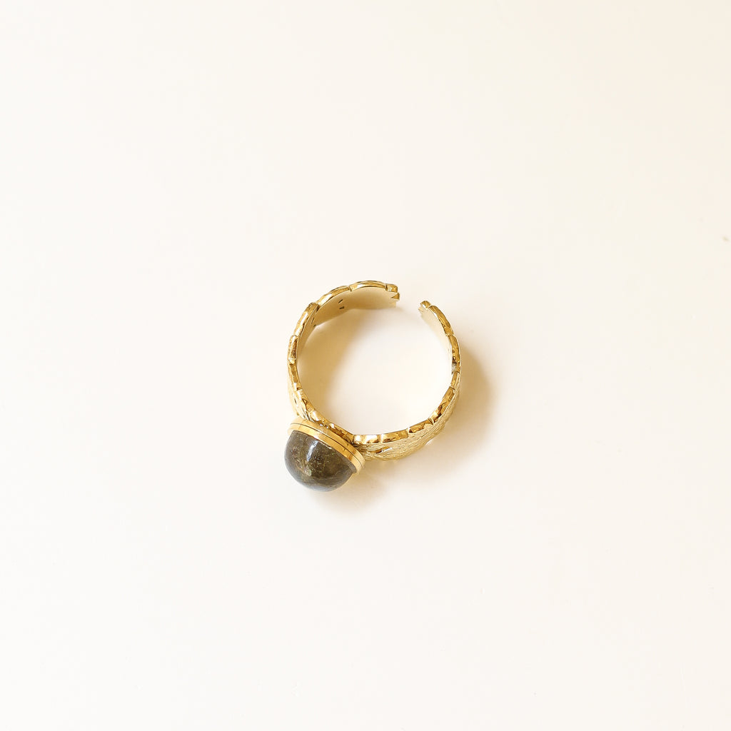 bague labradorite feuille acier mode paris