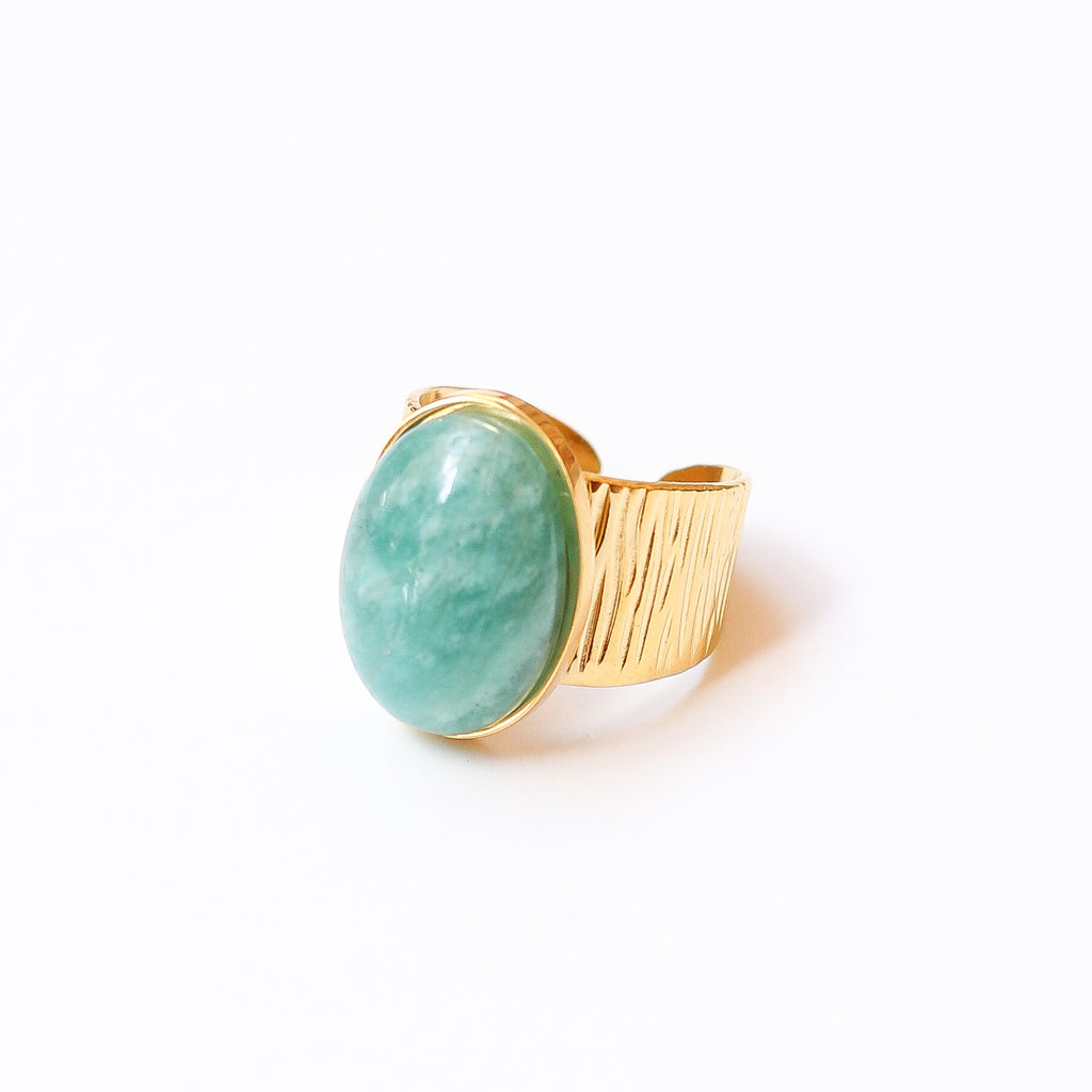 bague amazonite grande pierre bleu acier