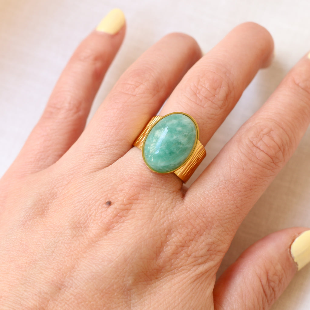 bague amazonite grande pierre réglable mode