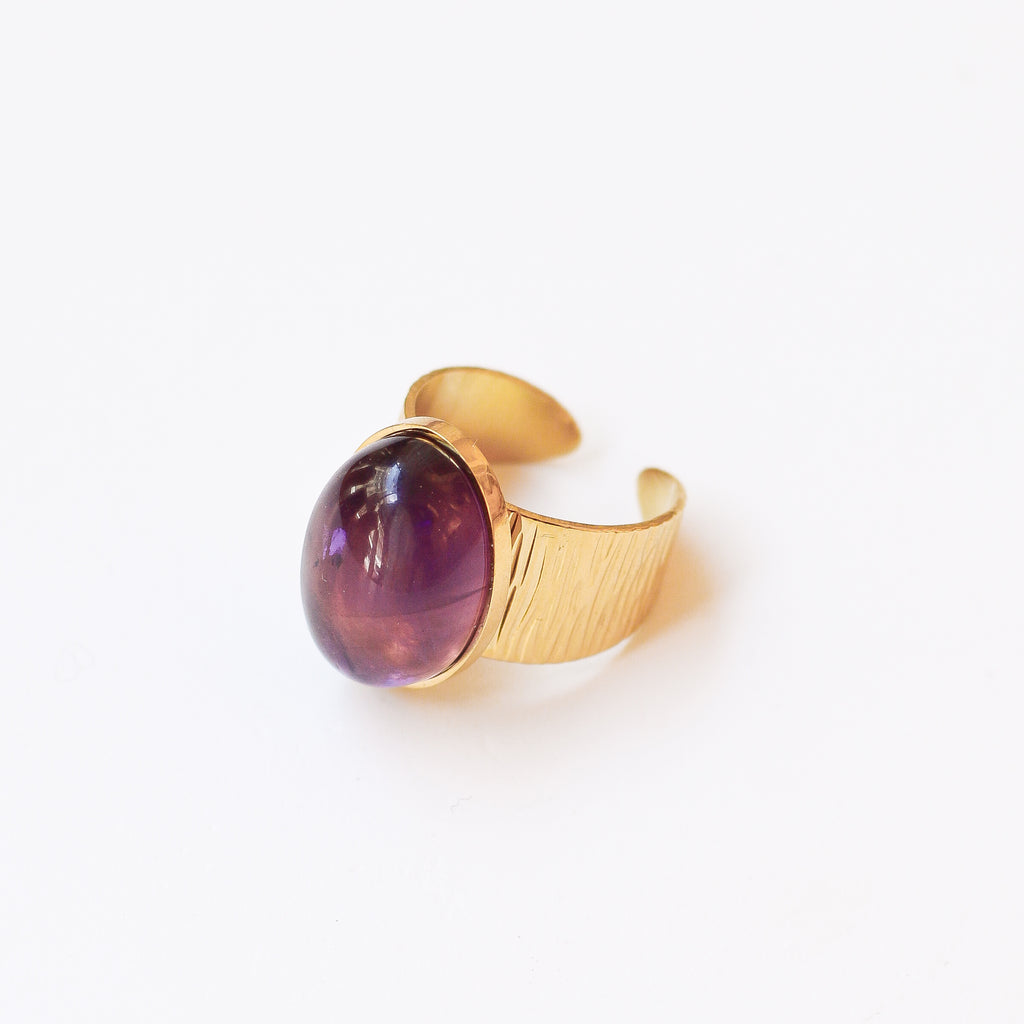 bague améthyste violet grande acier doré