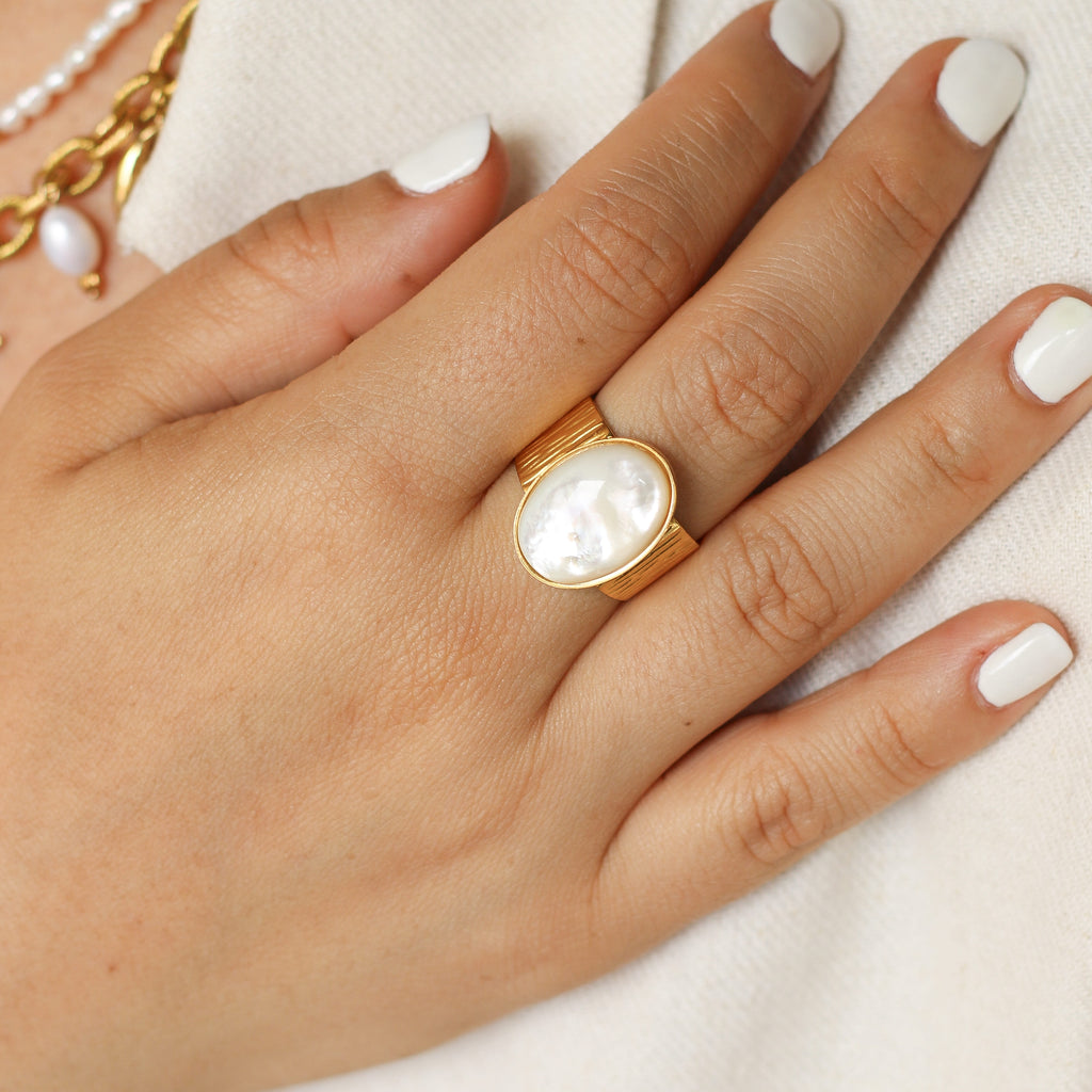 bague grande nacre pierre marque paris