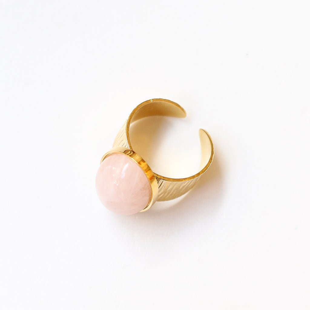 bague quartz rose grande bijou réglable
