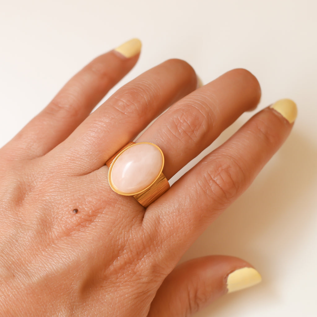 bague quartz rose grande tendance mode