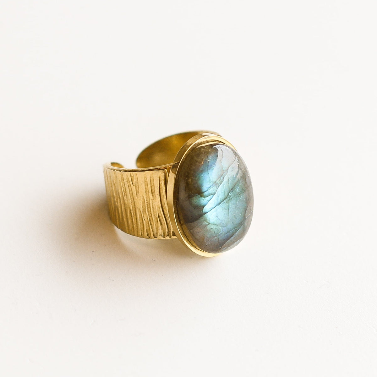 bague labradorite grande pierre grise acier