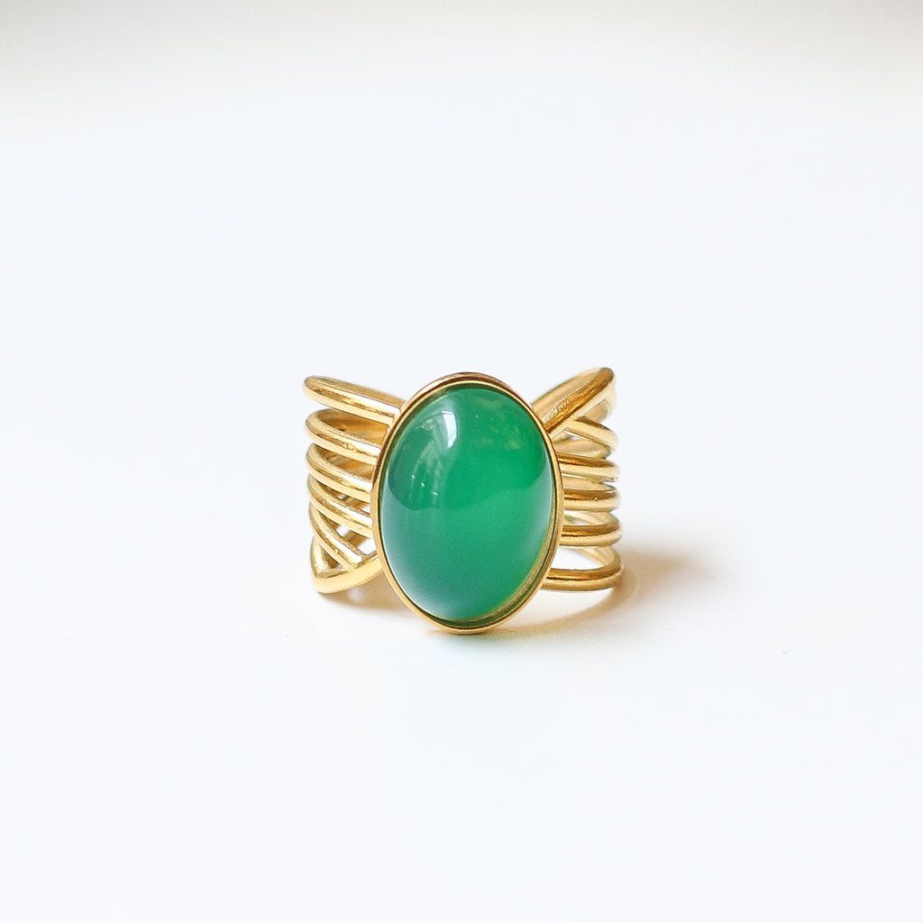 bague agate verte vague pierre naturelle