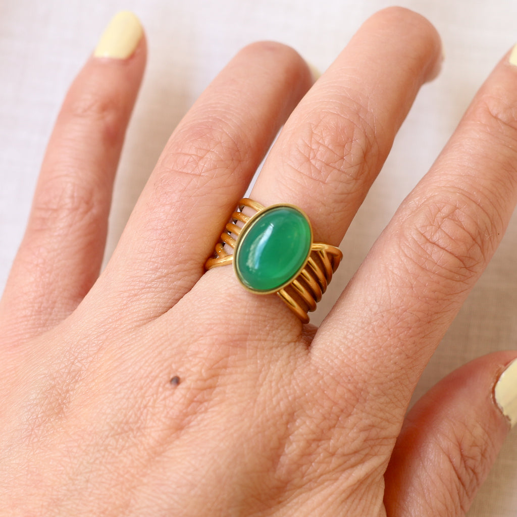 bague agate verte vague femme paris