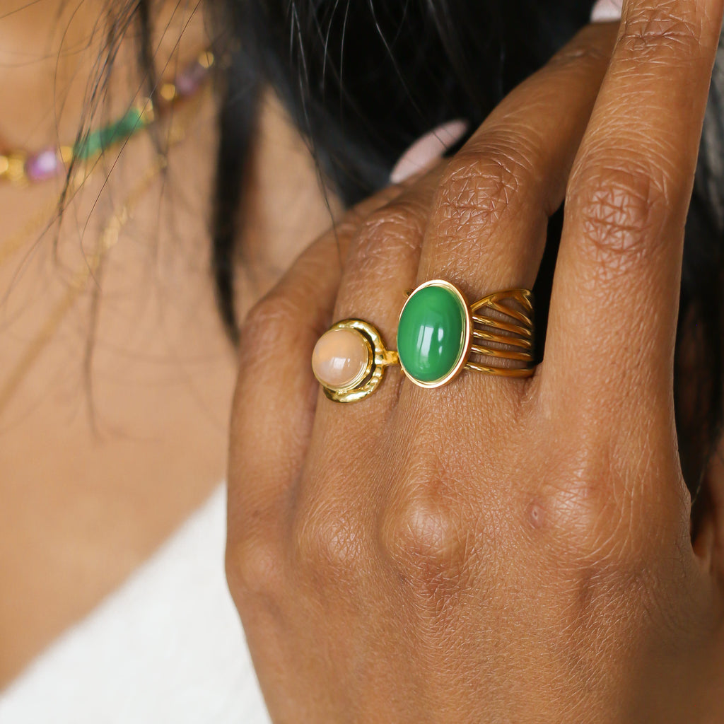 bague agate verte vague moderne femme