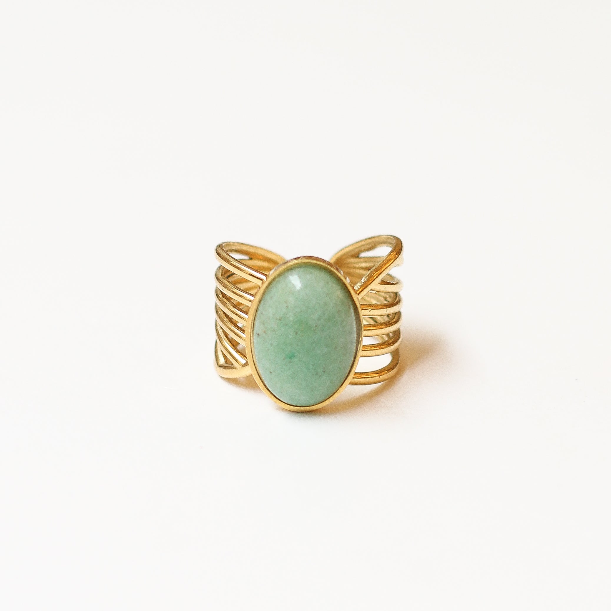 bague aventurine ovale pierre naturelle verte