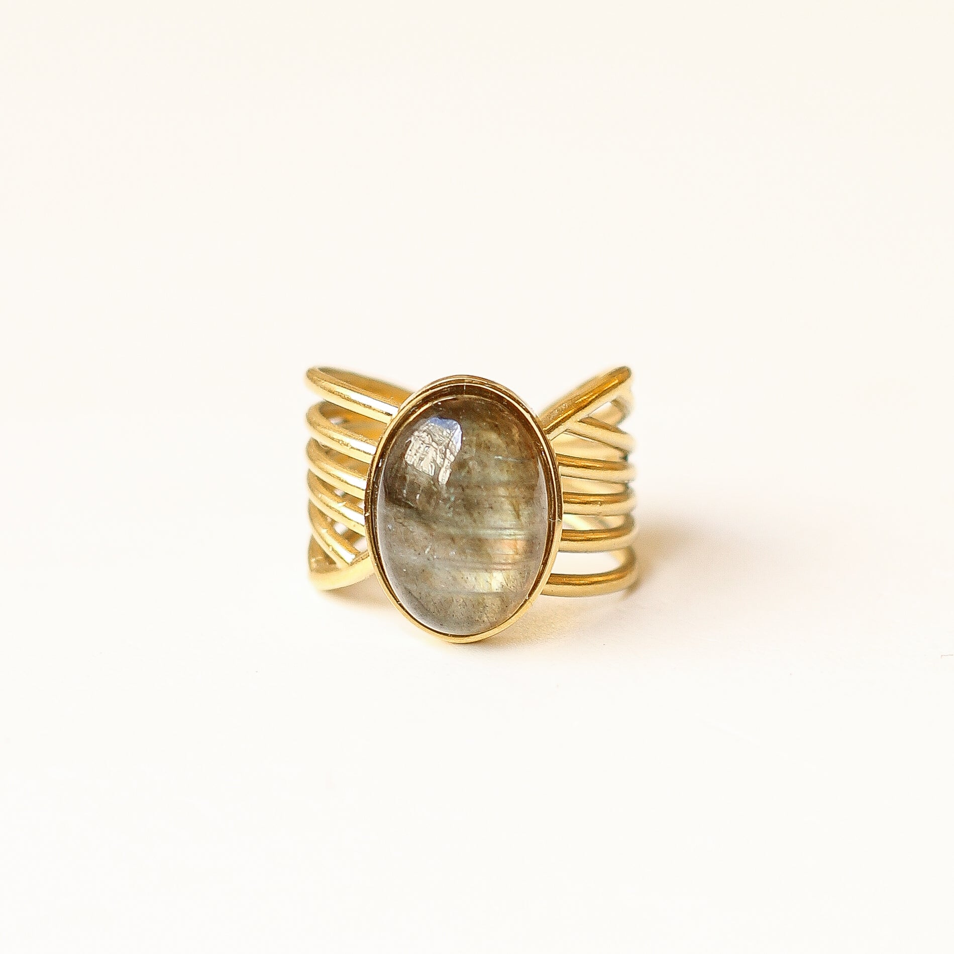 bague labradorite vague acier pierre naturelle 