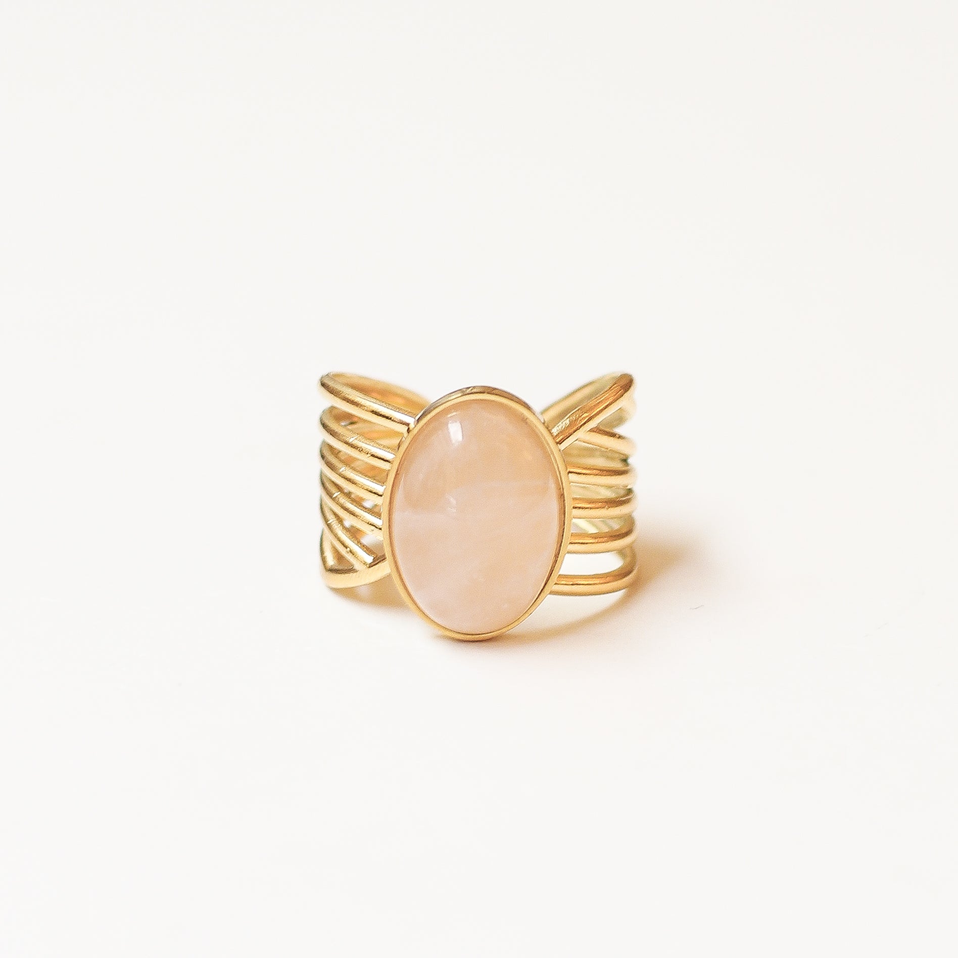 bague quartz rose vague bijou réglable