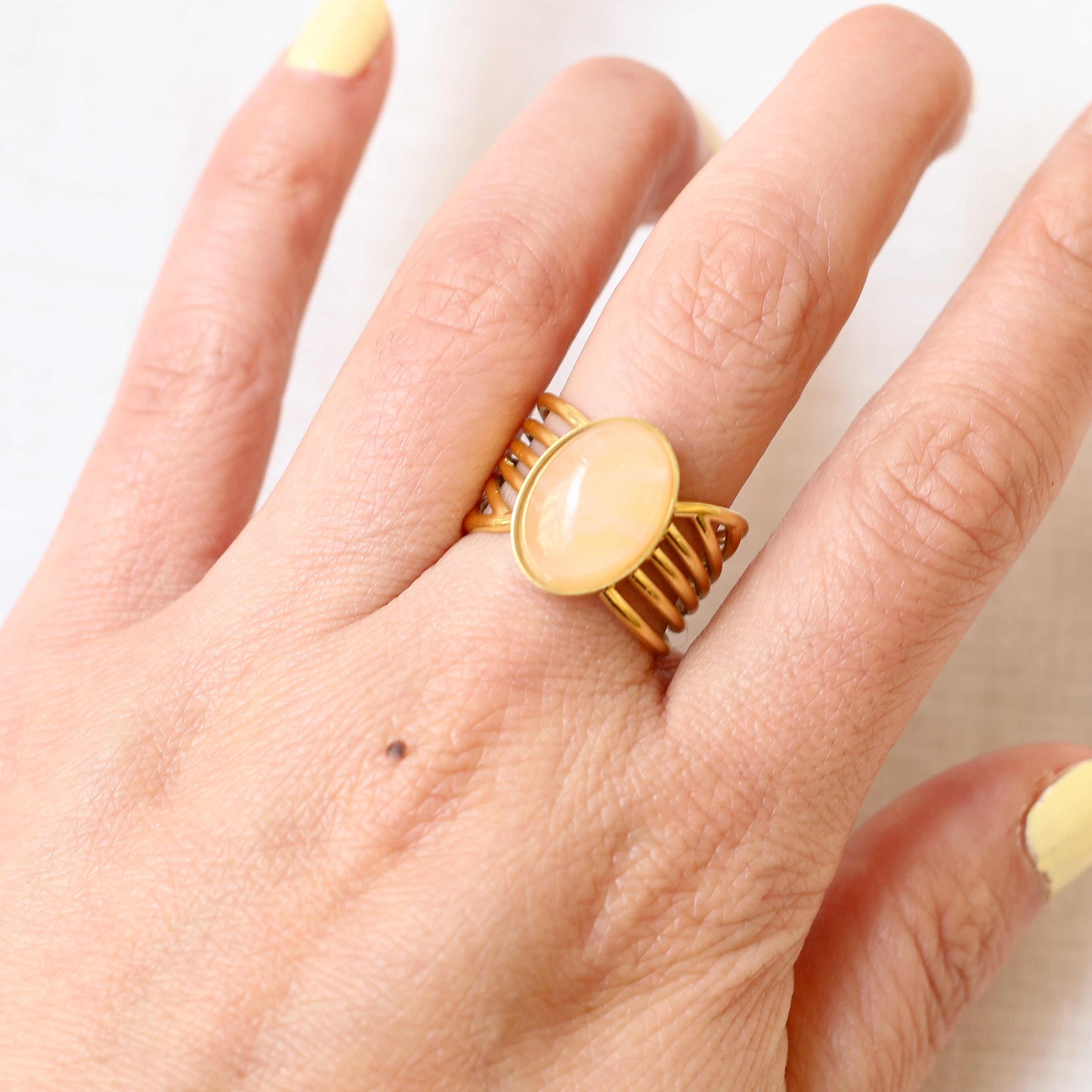 bague quartz rose vague fait main