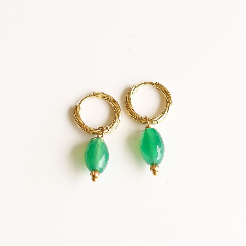boucle pierre agate verte  anneau acier