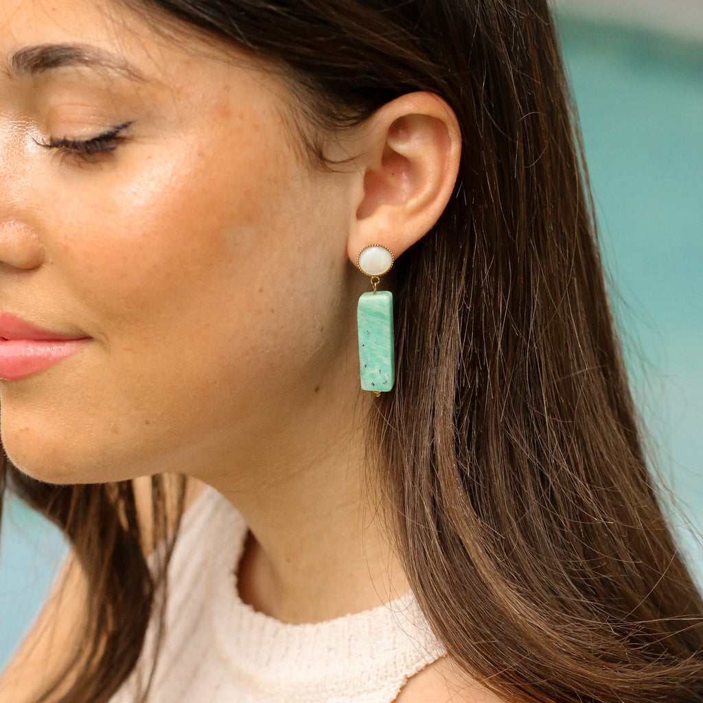 boucle pendante amazonite nacre turquoise bijou