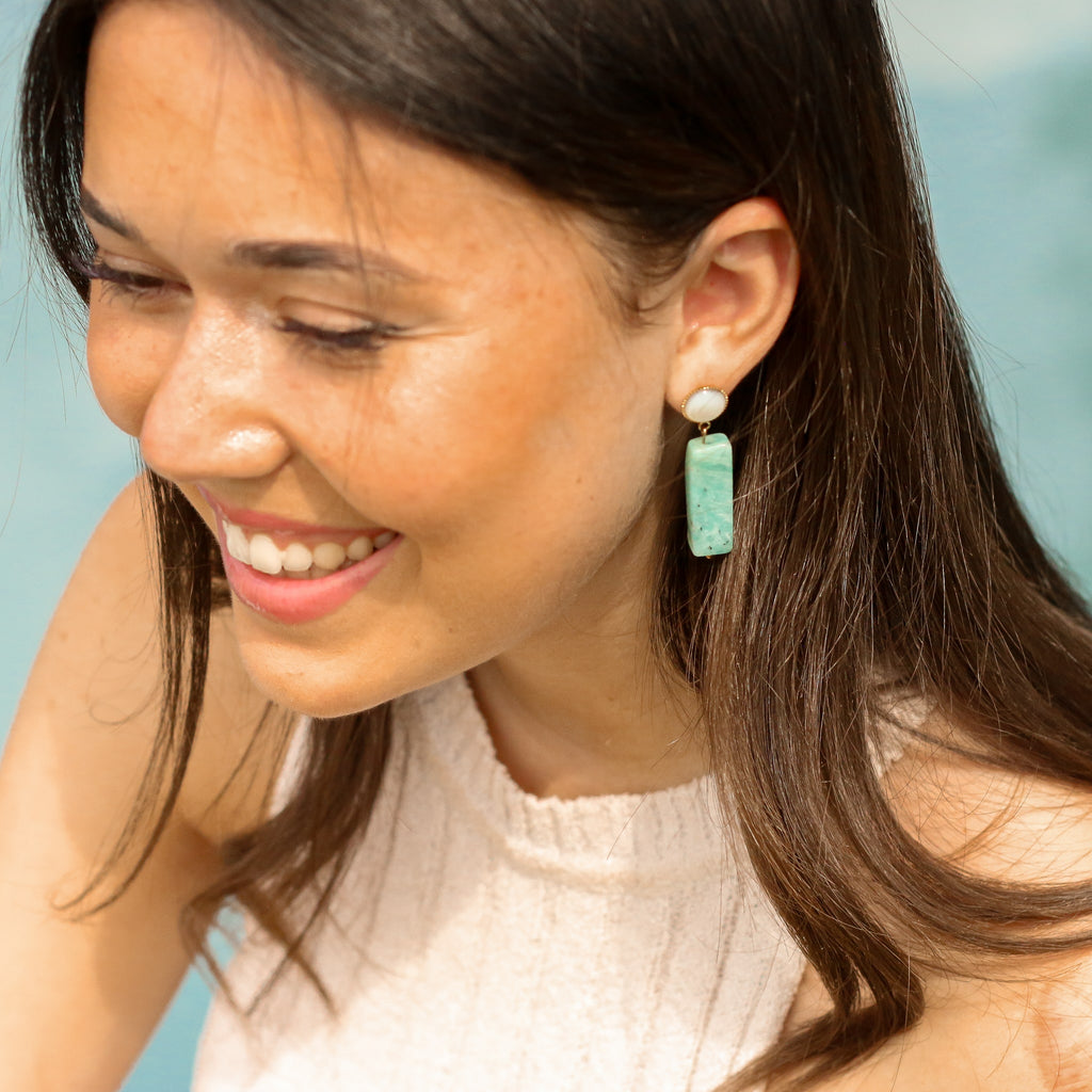 boucle pendante amazonite nacre turquoise femme