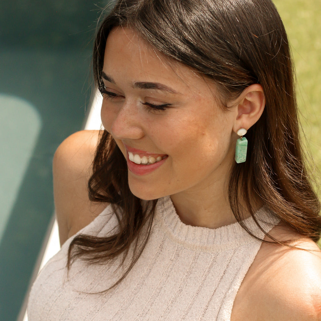 boucle pendante amazonite nacre turquoise acier