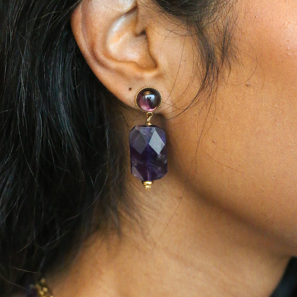 boucle oreille améthyste violet pierre naturelle 