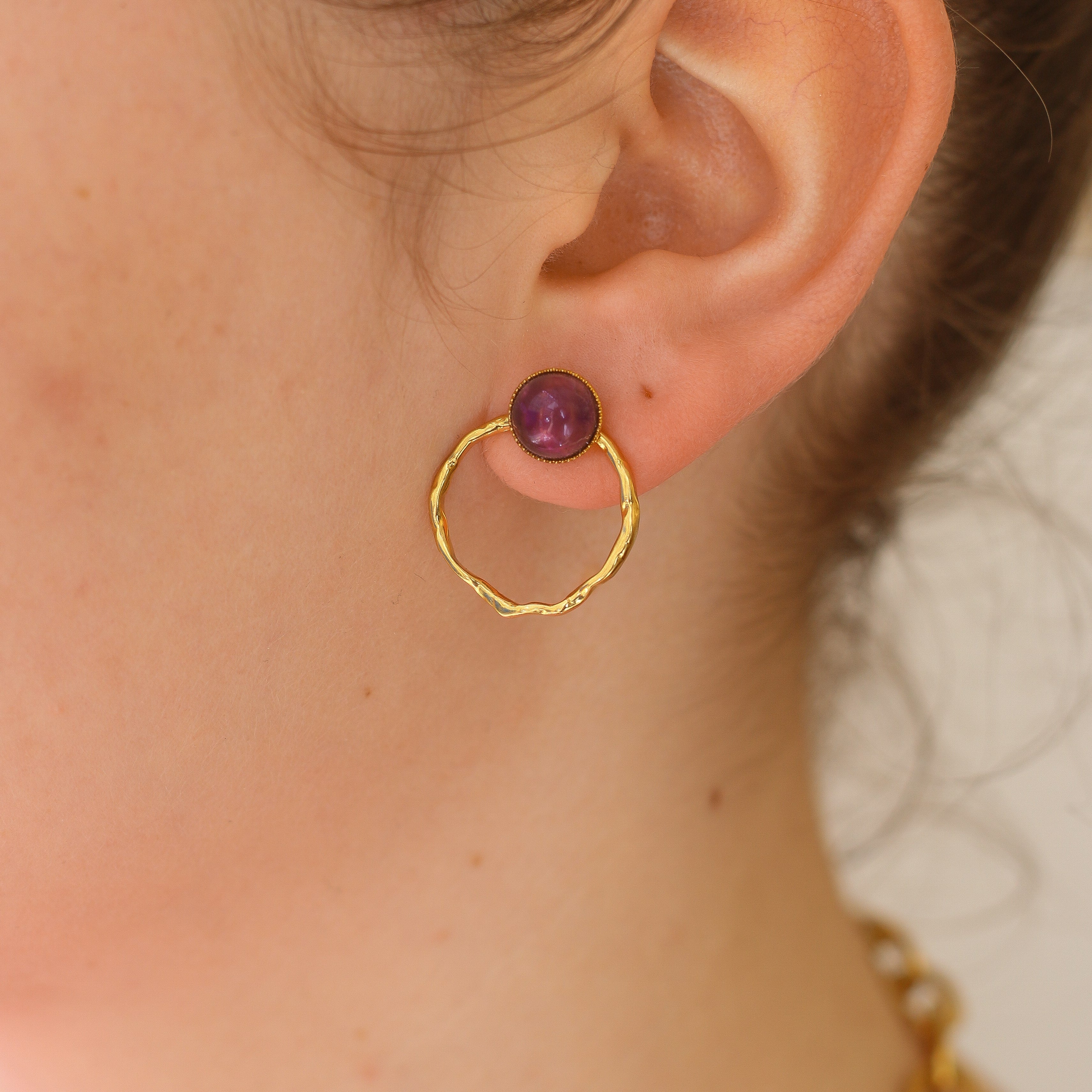 boucle anneau améthyste violet pampille interchangeable