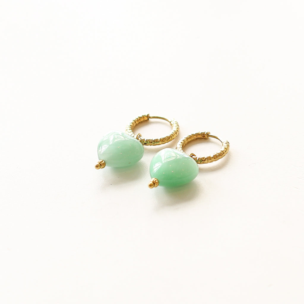 boucle anneau angélite cœur vert eau