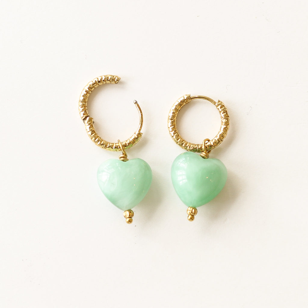 boucle anneau angélite cœur vert doré