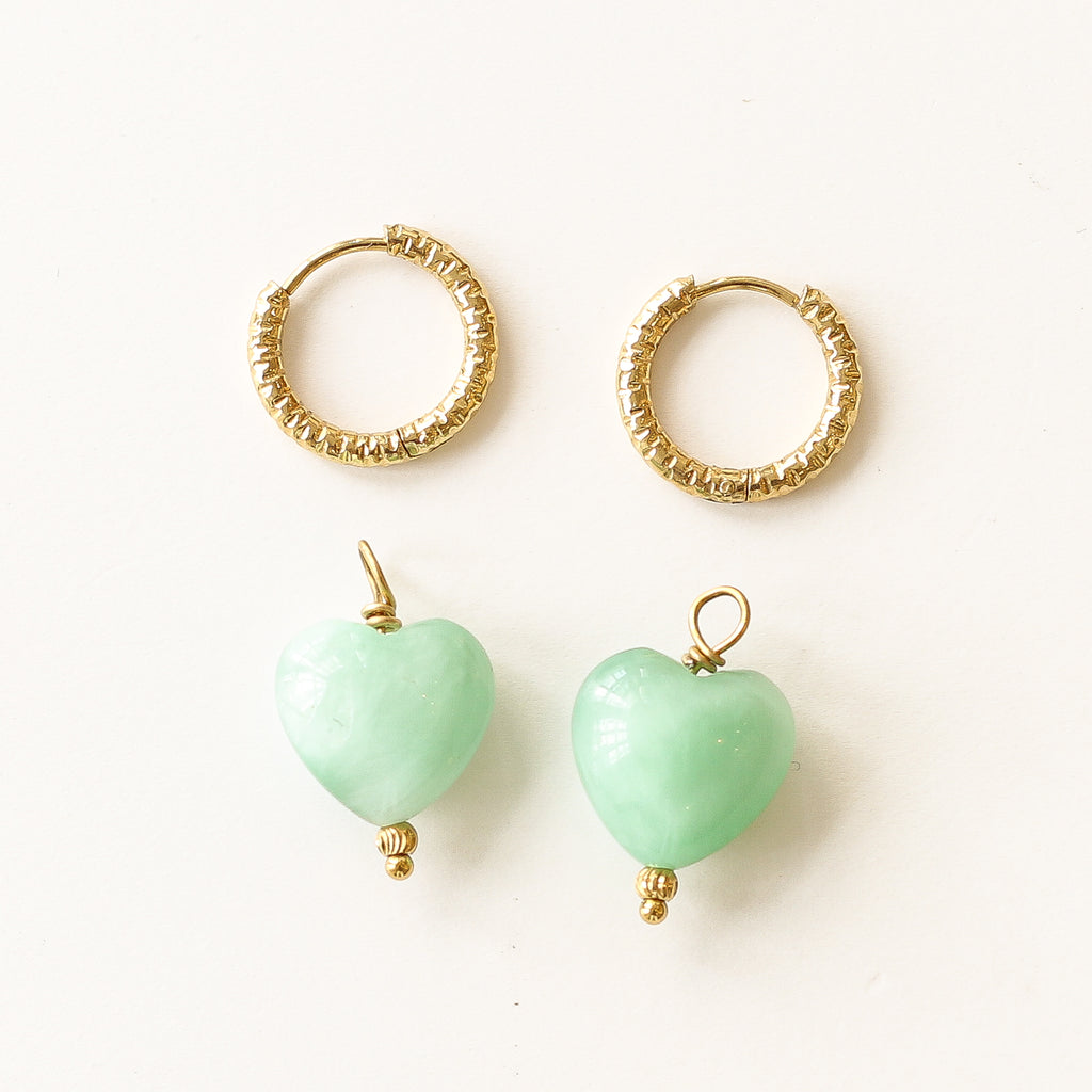 boucle anneau angélite cœur vert acier 